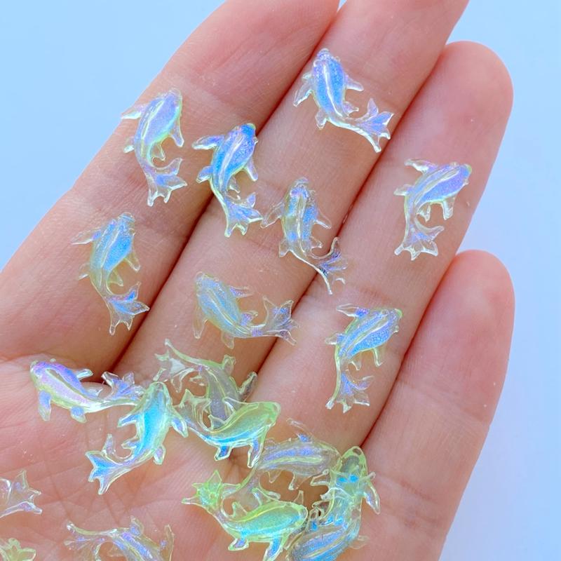 100Pcs Resin 3D Colorful Mini Shiny Goldfish Flatback Figurines Scrapbook Wedding Applique Nail Art Decor Crafts