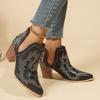 Fashion Women Boots Vintage Chunky Heels Western Cowboy Boots Leather High Heels Shoes Women Autumn Winter Embroidered Knight Boots