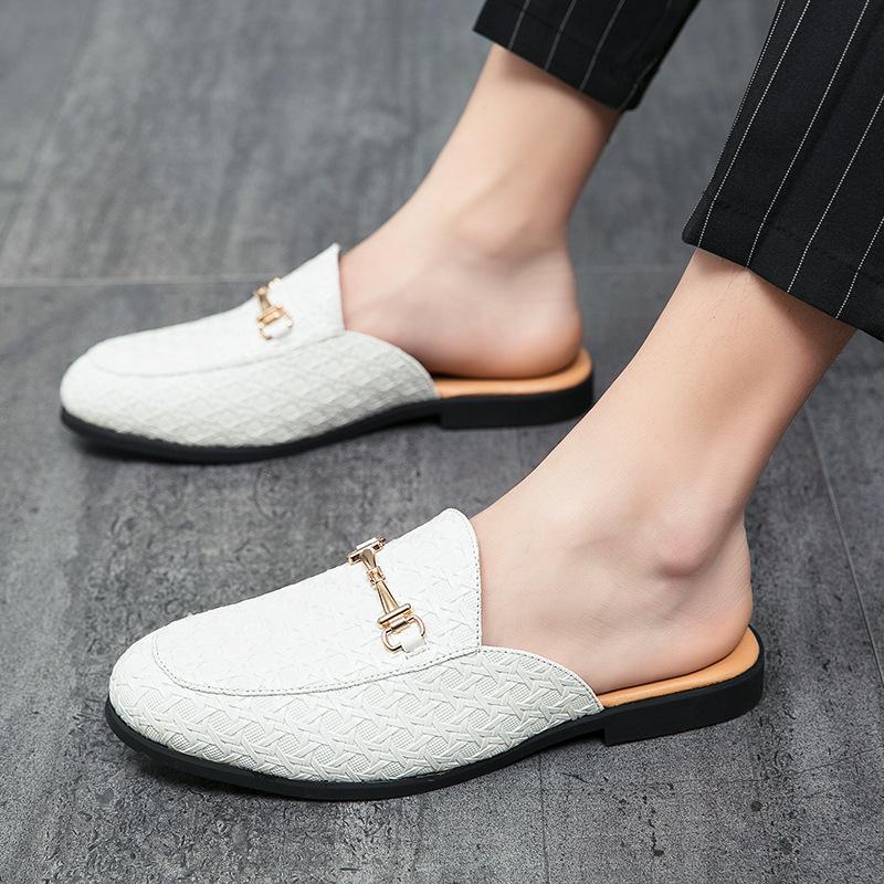 Men s Large Size Casual Leather Slip-On Shoes - Fashionable Summer Half-Open Design 43 белый