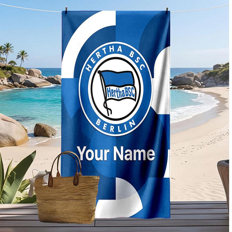 Hertha BSC Asciugamano da Spiaggia Stampato Personalizzato Logo Calcio Supporto Nome Personalizzato Testo Asciugamano Assorbente Per Sport Viaggio Regalo Speciale