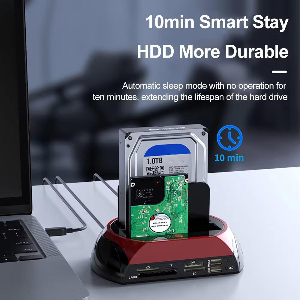 10 IN 1 IDE SATA USB3.0 Dual Bay External Hard Disk Drive 2.5 Inch 3.5 Inch HDD Docking Station One Touch Backup HUB Card Reader
