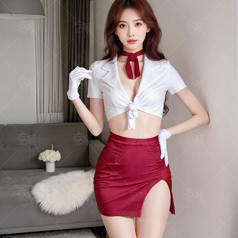 Sex lingerie female pure desire passion stewardess role uniform suit sexy deep split small chest seduction pajamas