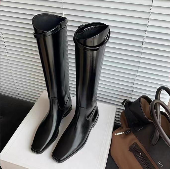 New spot grape mother, the same thin belt buckle leather boots, but knee thick heel thick sole heightening knight