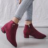 Fashion Burgundy Faux Suede Ankle Boots Women Spring Autumn 2025 Classic Metal Decoration Boots Woman Zipper Pointed Toe Botas Mujer