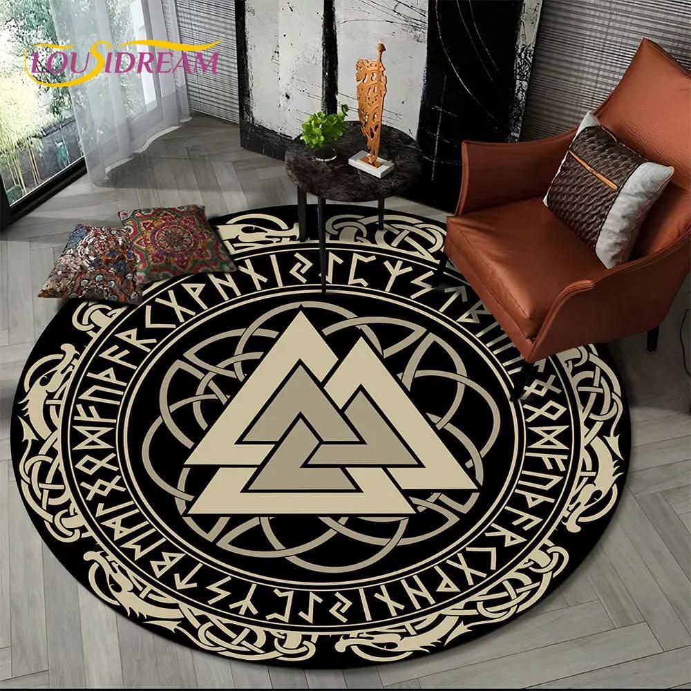 Viking Valknut Yggdrasil Tree of Life Round Area Rug,Carpet Rug for Living Room Bedroom Sofa Playroom Decor,Non-slip Floor Mat