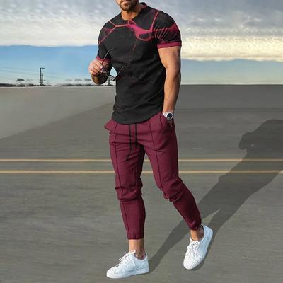 Letné pánske tričko Dlhé nohavice Tepláky Geometry 3D potlač Tričká Súprava nohavíc 2 kusy Streetwear Oversized obleky Športové oblečenie
