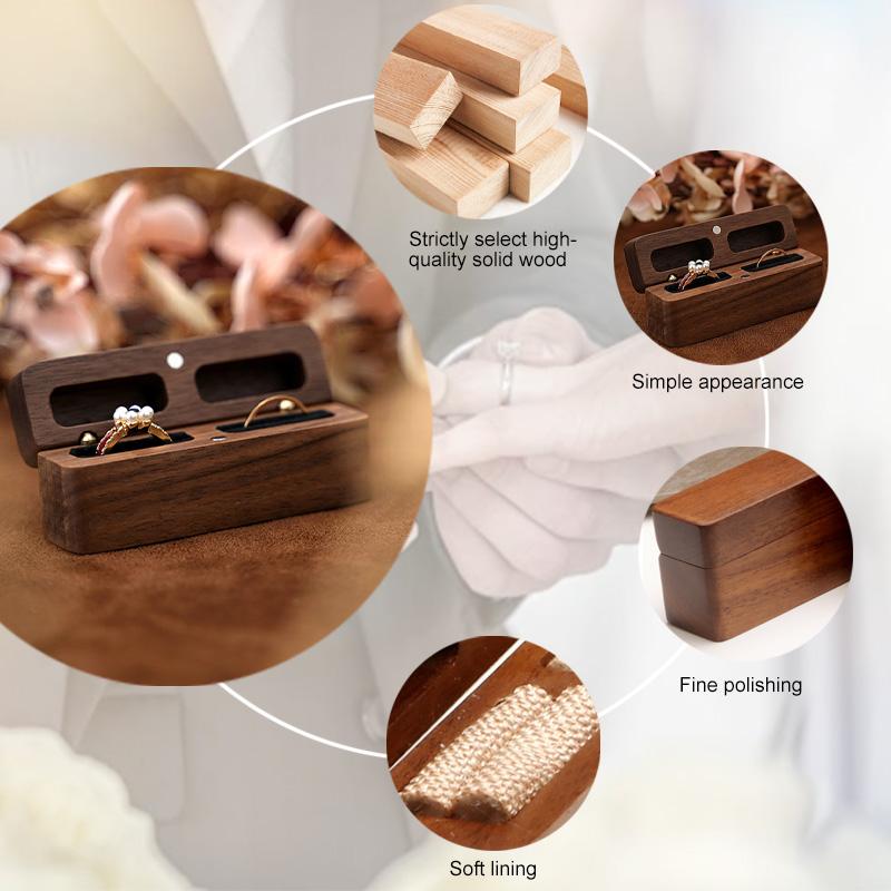 1PC Ring Earring Holder for Wedding Proposal Soft Lining Double Slot Walnut Wooden Romantic Ring Box Gift Display Packaging Case