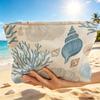 1pc Starfish Coral Print Quilted Makeup Bag Large Capacity Lightweight Zipper Cosmetic Pouch for Travel and Daily Use