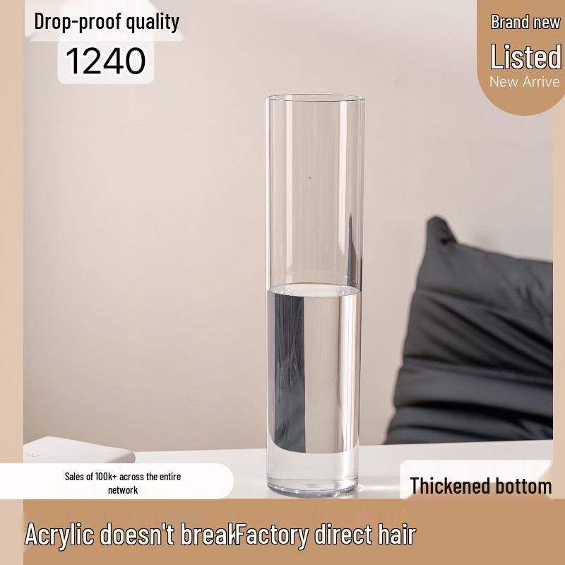 Acrylic Transparent Vase for Flower Arrangements and Lucky Bamboo - Large Straight Cylinder Design