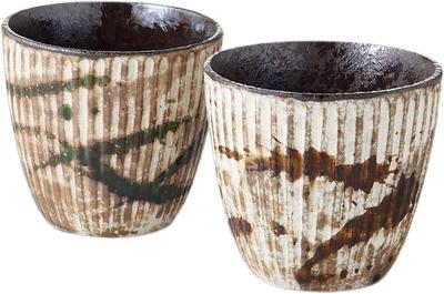 Rock Cups Set of Diameter X Kairagi Mino Ware Ale-net (Shochu Cups), 2, 8.8cm 8.2cm Height, 250cc, Finish, Porcelain,