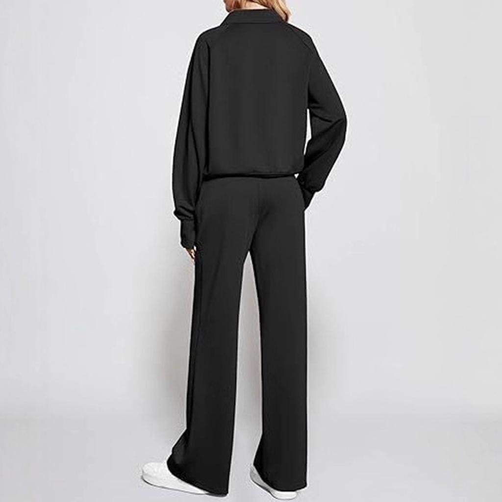 Women's 2-piece Set With Stand-up Collar, Half-zip Sportswear, Loose Sweatshirt, Fashionable Wide-leg Pants And Sweatpants Suit