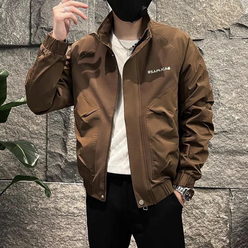 Autumn and Winter Handsome Work Jacket Men's New Trendy Embroidered Casual Cotton Stand Collar Jacket Men's Clothing