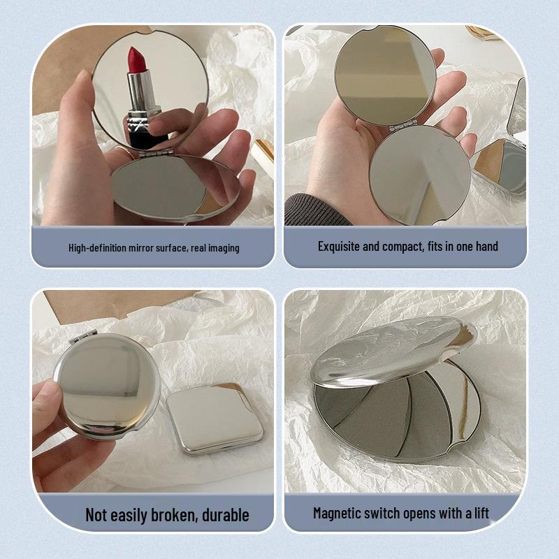 Portable Stainless Steel Double-Sided Makeup Mirror - Compact, Foldable & Ideal for Dorms