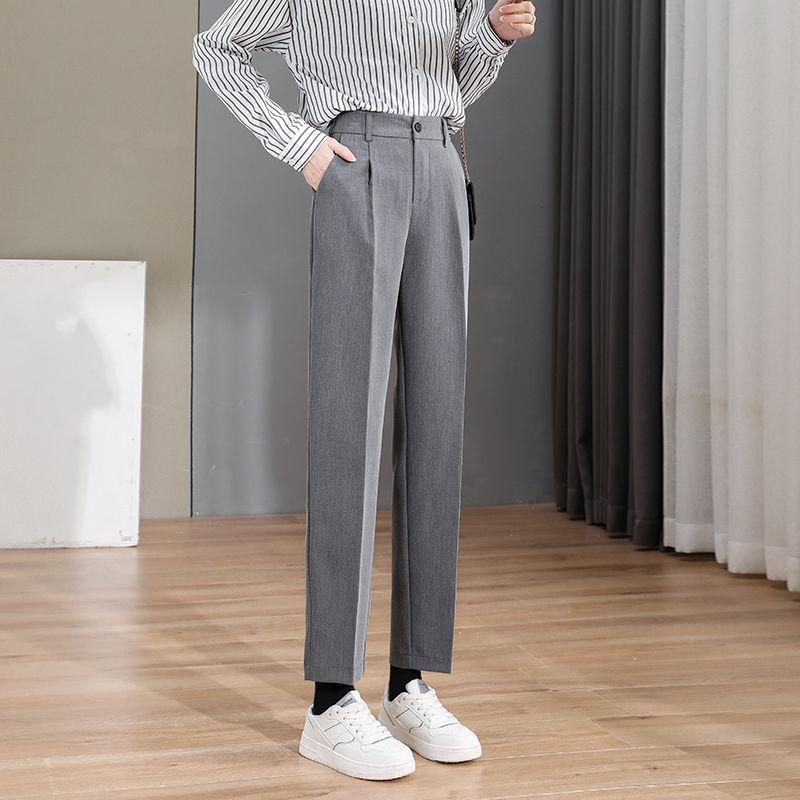 

Новые летние повседневные свободные оверсайз минималистичные для работы с высокой посадкой, стройнящие, с карманами, однотонные, универсальные укороченные брюки-трубы S серый