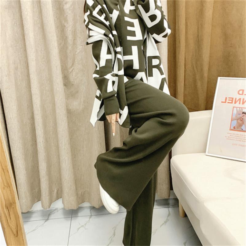Knitted Suit Women'S Autumn And Winter Casual Fashion Temperament Scarf Sweater Wide Leg Pants Three Piece Set