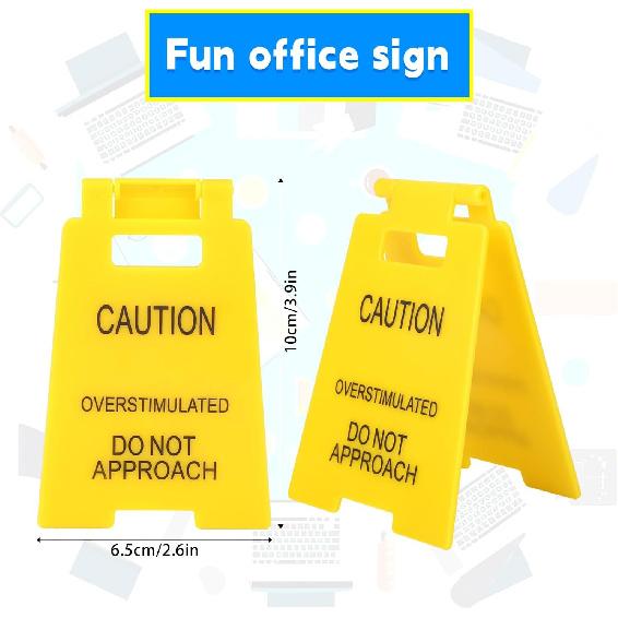 Funny Office Prank Desk Sign, Caution Overstimulated Do Not Approach Warning Sign Humorous Gag Gift Mini Desk Decor for Coworkers Employees Boss