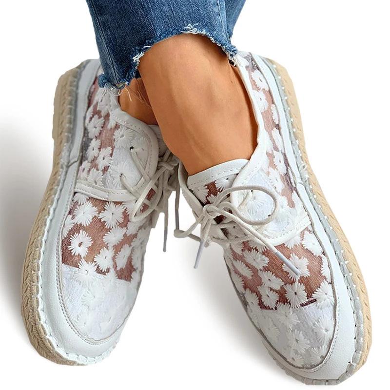 Fashion 2024 Fashion Women Sneakers Lace Up Mesh Women's Sneakers Outdoor Chunky Breathable Sneakers Flat Solid Color Plus Size Footwear