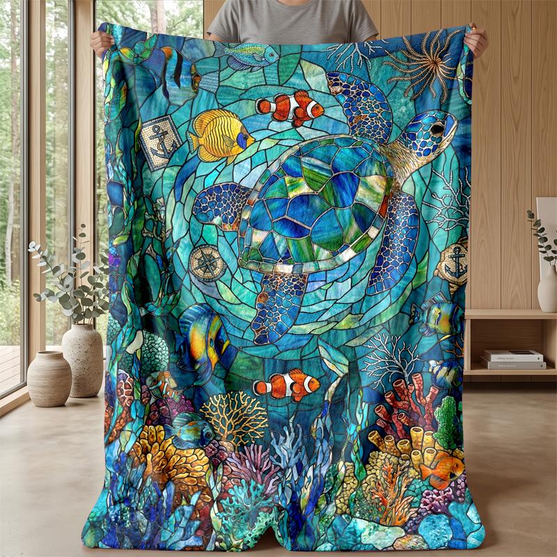 Underwater Marine Life 1 Theme Blanket Lightweight Warm Flannel Blanket Decorative Throw Blanket for Home Decoration