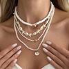 Salircon 4 Pcs/Set Summer Ocean Bohemian Necklace Trendy Imitation Pearl Polymer Clay Scallop Starfish Pendant Necklace Jewelry