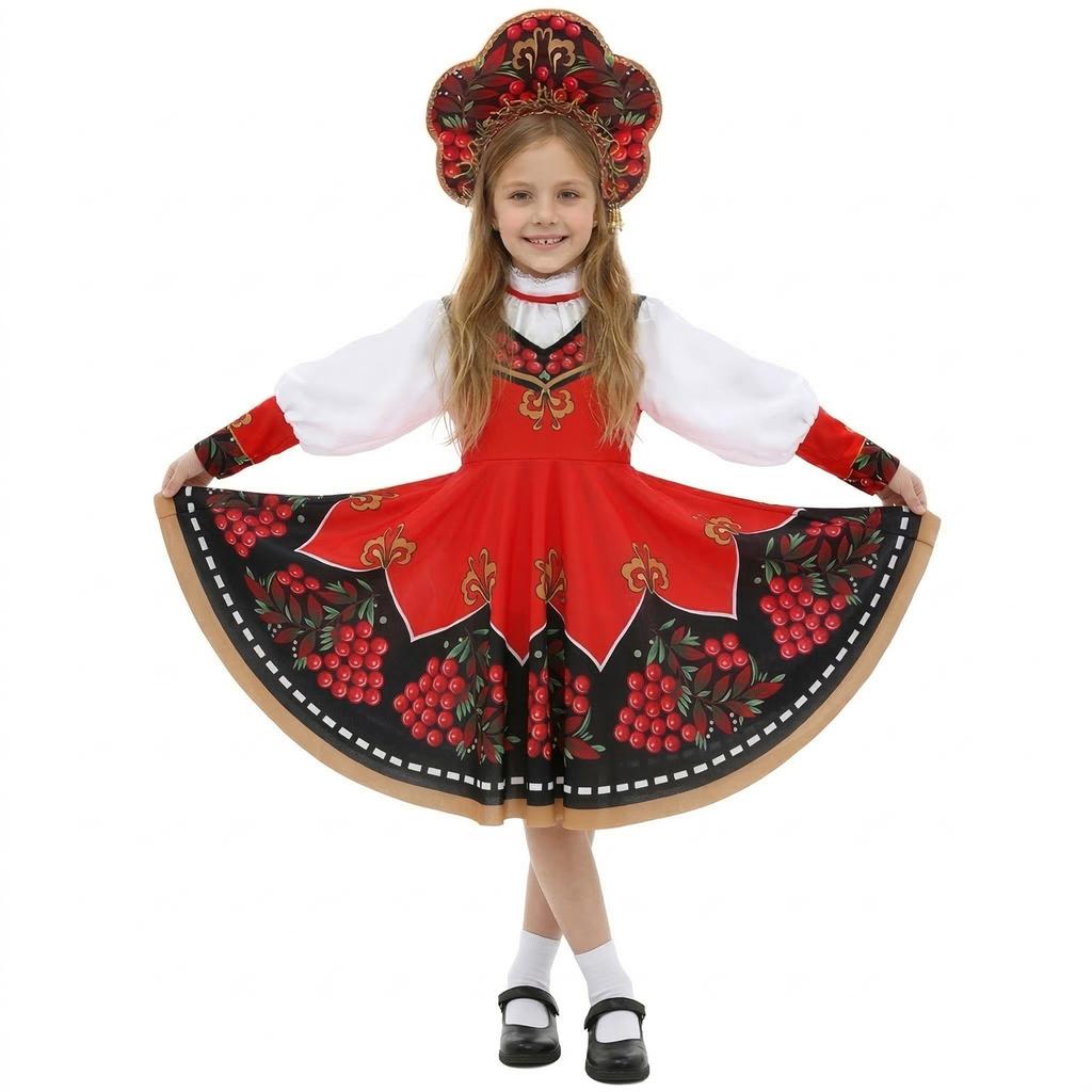Russisches Kostüm Traditionelles Tanzkostüm Roter Sarafan Volkskleidung Aufführung Verkleidung Kinder Traditionelle Kleidung
