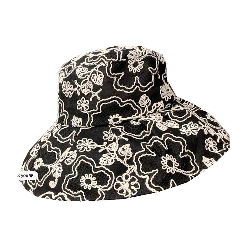 Spring and Summer Thin Bucket Hat Women's Lace Embroidered Sun Hat Big Eaves UV Protection Sun Hat