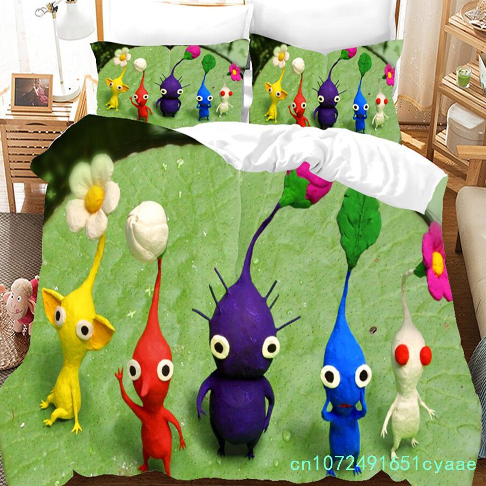 3D Printed Pikmins Game Bedding Set Boys Girls Twin Queen Size Duvet Cover Pillowcase Bed Kids Adult Fashion Home Textileextile