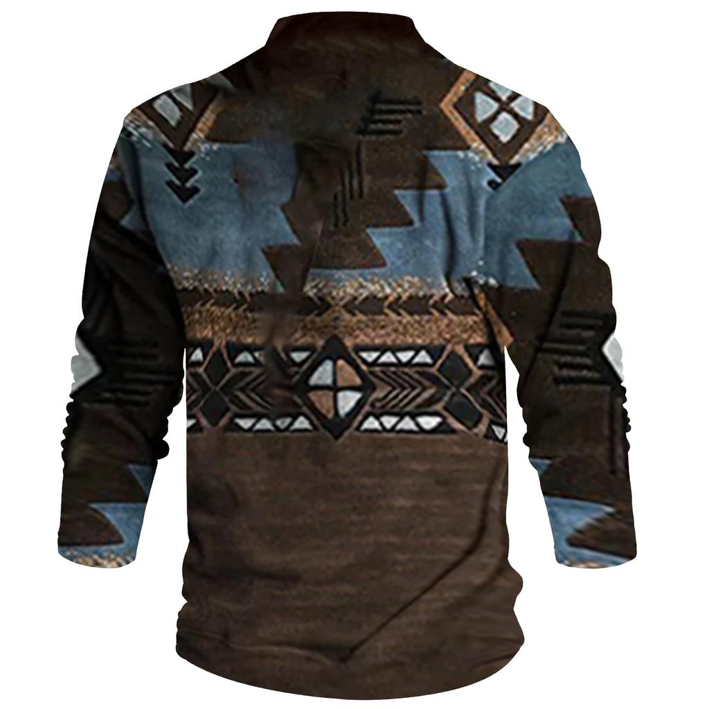 V-neck Sweater Men's 3d Digital Printing Stand Collar 6 Button Vintage Collar