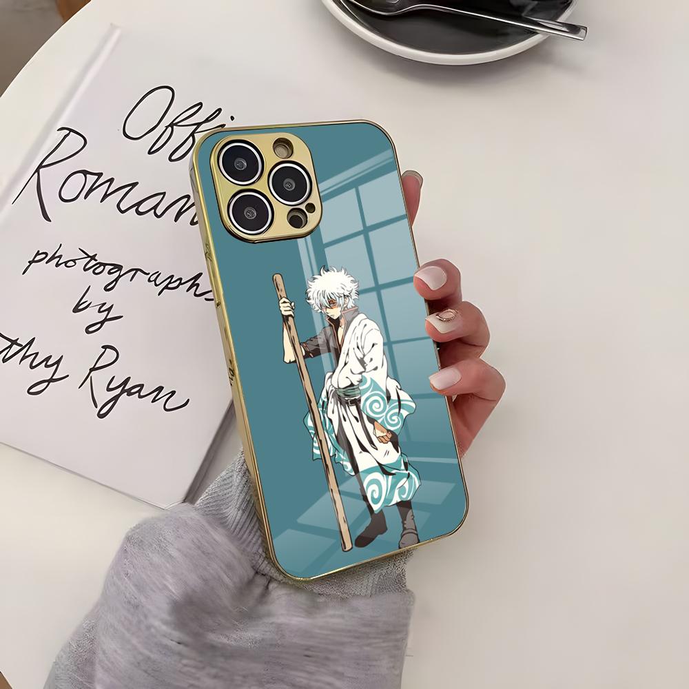 Anime G-Gintama Phone Case Luxury Brief Golden Case For IPhone 17 Air 16 15 14 Plus 13 11 12 Pro Max Electroplating Cover