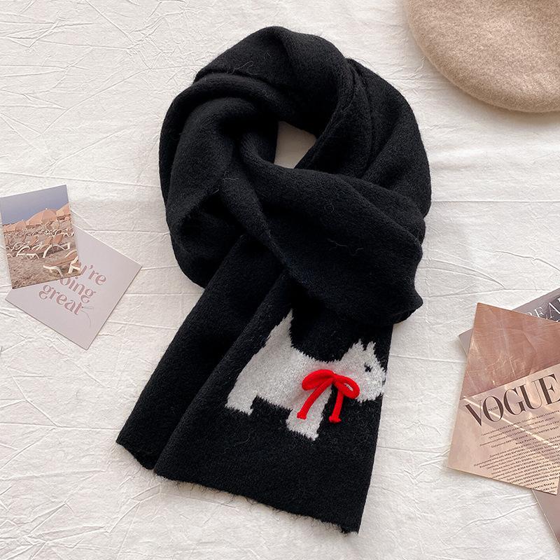 

Мягкий восковой вязаный милый шарф-щенок женский зимний новый шарф защита шеи теплая атмосфера чёрный