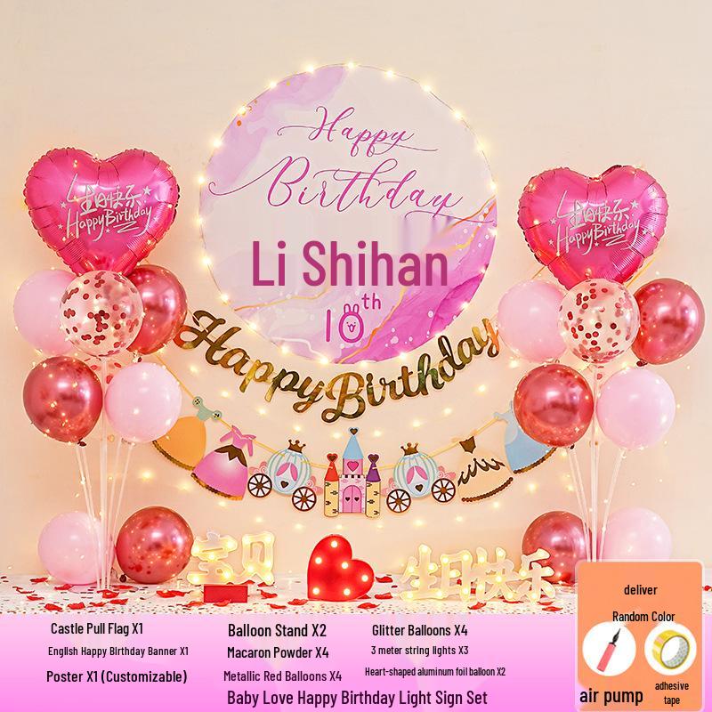 Happy Birthday Balloons for 7-8-Year-Old Girls - Home Party Decoration and Background Wall Decor