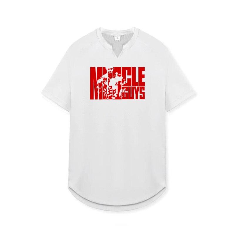 

Muscleguys Мужская тонкая футболка для фитнеса с короткими рукавами, мягкая и удобная повседневная футболка с v-образным вырезом XXL белый