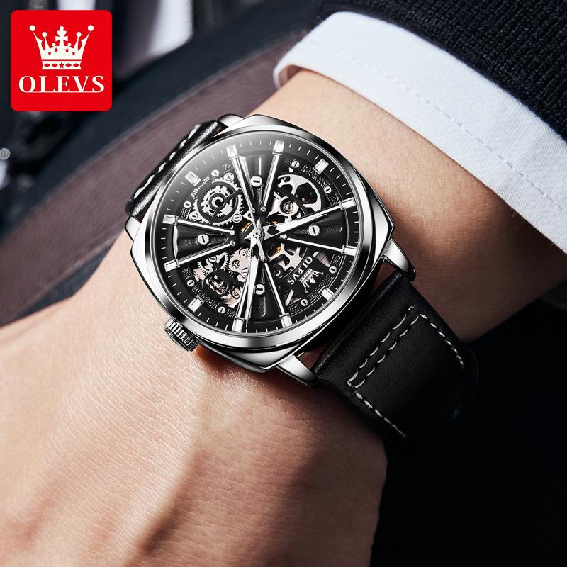 OLEVS Men's Mechanical Watch Tourbillon Hollow Dial Waterproof Watch