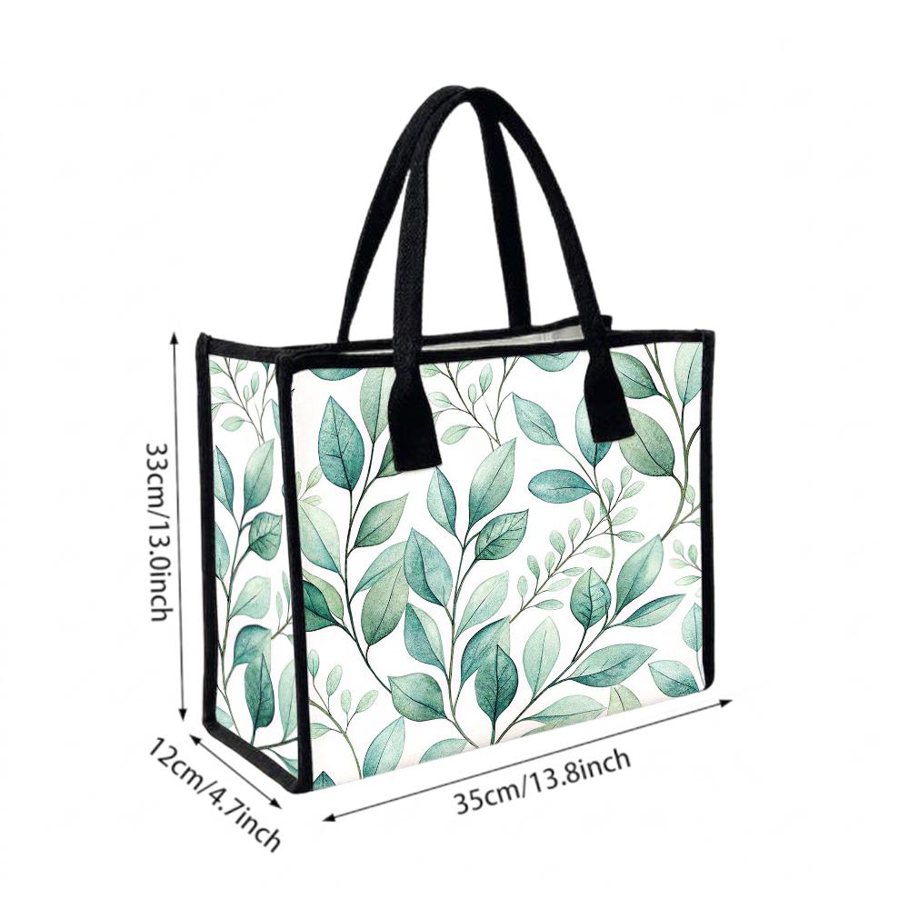 Watercolor Green Leaf Casual Tote Bag Lightweight Daily Portable Shopping Handbag Fashion Simple Women Outdoor Travel Carry Bag