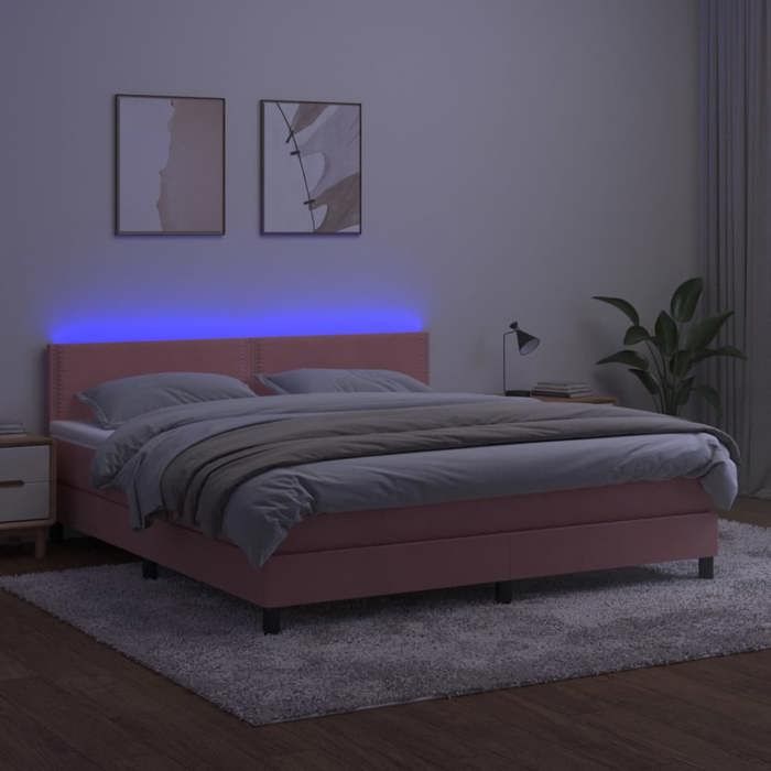 Sommier à lattes avec matelas - LED Rose - 160x200 cm - 2 places - Velours doux