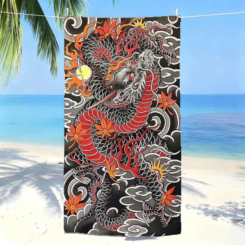 Black and Red Dragon Tattoo High-Definition Digital Print Beach Towel,Perfect Halloween and Christmas Digital Print Beach Towels