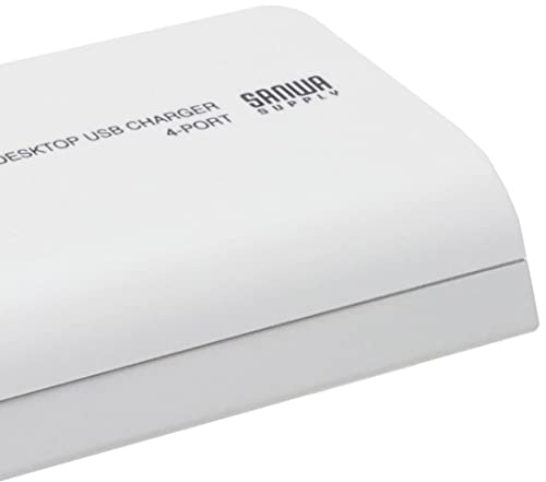 Sanwa Supply Clamp-Style USB Charger (1 Type-C Port + 3 USB A Ports), White, ACA-IP51W