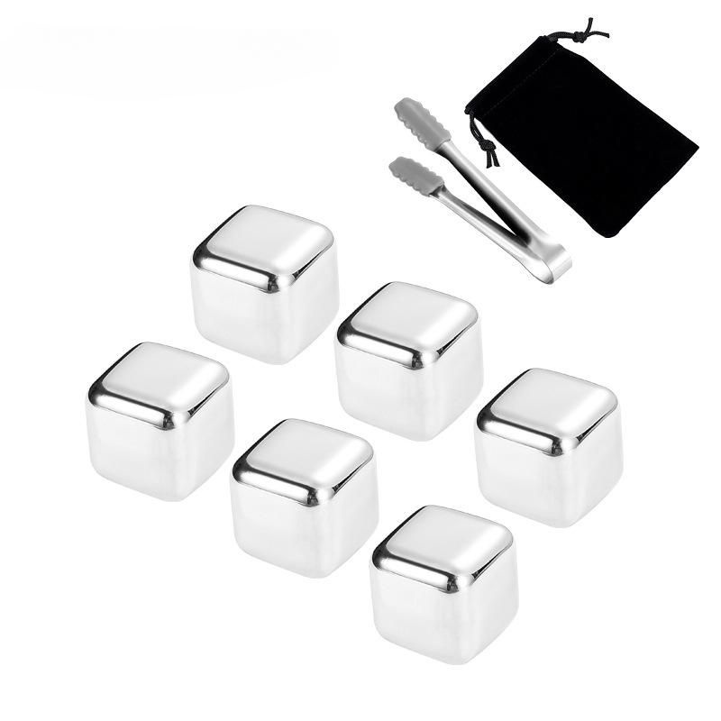 304 Stainless Steel Ice Cubes Reusable 6 Chilling Stones Clip Quick-Frozen Beer Cooler Champanera Whiskey Rock Party Bar Tool