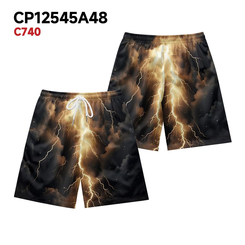 

European And American Dark Natural Lightning Element Men S Casual Shorts Beach Pants XXS