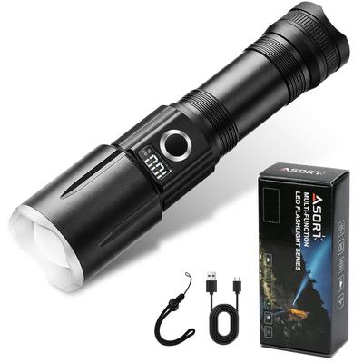 Lanterna LED Potente, Ultra-Brilhante 2.000.000 Lumens, Grau Militar, Recarregável por USB Tipo-C/Alimentada por Bateria Lâmpada de Mão, Impermeável IPX 67, Novo Desi