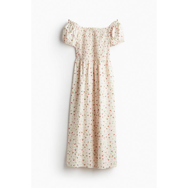 

Женская одежда HM Платье с цветочным принтом Осенний цветок С открытыми плечами Рукав-буф 3/4 Принт растений Длинная юбка 1230970 Cream/Floral 170/116