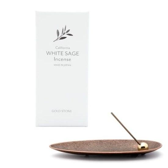 Gold Stone White Sage Incense Stick Holder 2-Piece Set Beginner Kit Purification 30 Pieces Natural Ingredients 100 Made Japan Smudging Healing Color