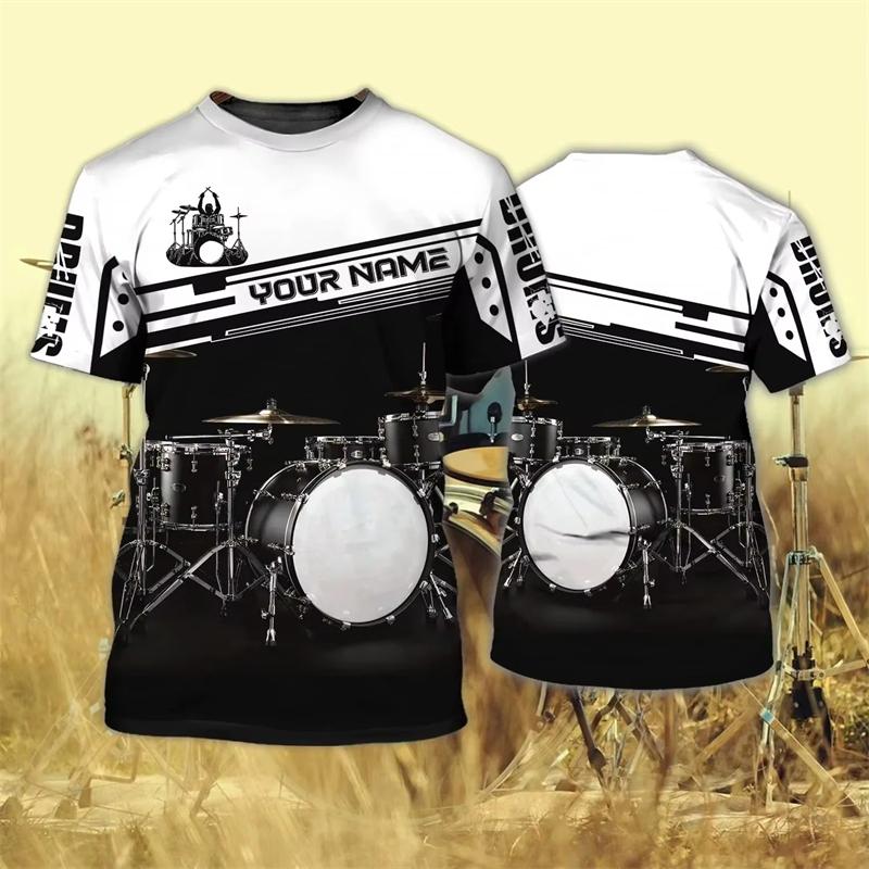 Fashionable Drum Pattern 3D Printed T-shirt, Summer Casual Fashion Short Sleeved Top, Men's Trendy Street Round Neck Clothing