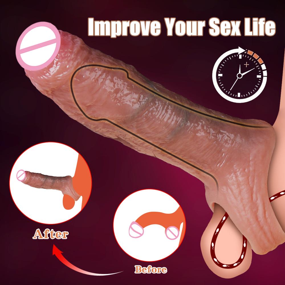 Penis Ring Cock Sleeve Male Penis Enlarger Extender for Men Realistic Dildo Cock Ring Lock the Sperm Male Penis Training Sex Toy