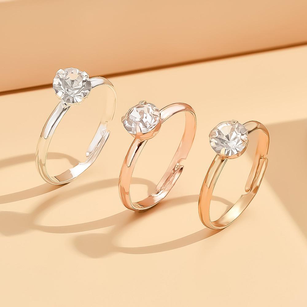 Inel de mireasă, inel de nuntă cu stras pentru bărbați și femei, inel cu diamante cu patru gheare de aur cu deschidere la modă