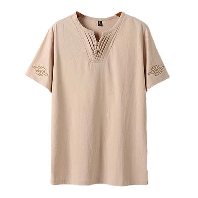 Abbigliamento Taglie Forti Uomo Magliette Lino Stile Cinese Estiva Scollo a V Manica Corta Larga Maglietta da Uomo Top Taglie Forti 6XL 7XL 8XL 9XL