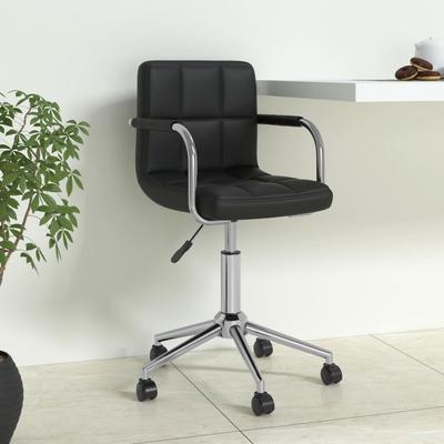 Vidaxl Swivel Office Chair, Black, Upholstered with Faux Leather