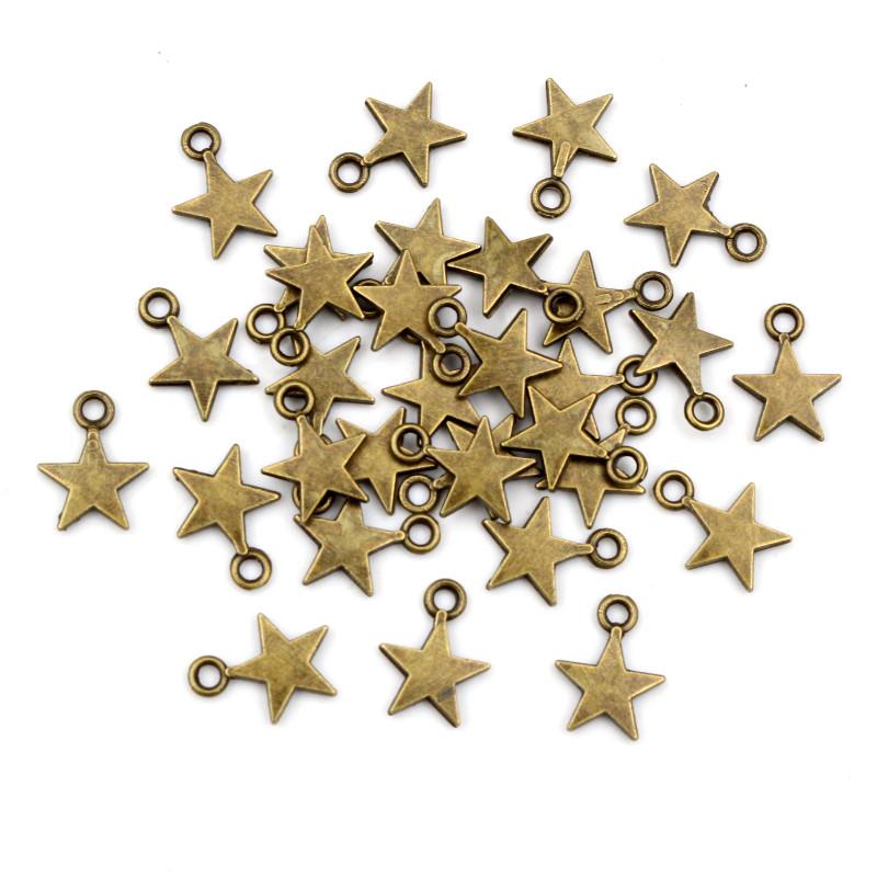 100 Stück Charms Stern 11x8mm Handgefertigt Bastelanhänger Herstellung passend, Vintage Tibetische Bronze Silber Farbe, DIY Für Armband Halskette