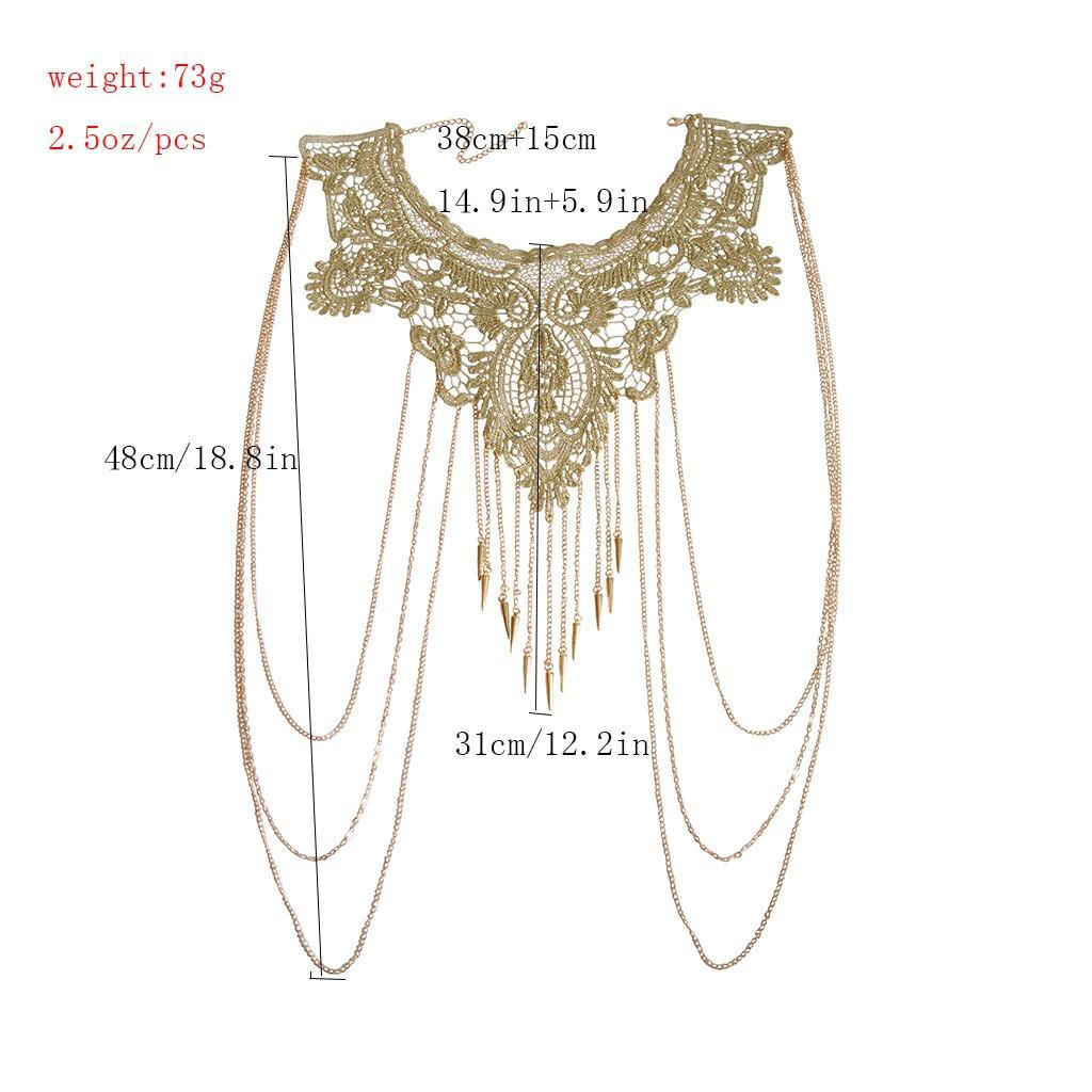 Hot-selling European and American jewelry, Gothic exaggerated necklace, lace false collar hollow fringed body chain for women