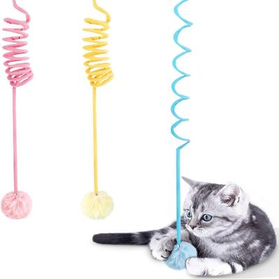 Funny Fluffy Cat Stick Spring Rope Ball Plush Retractable Interactive Teaser Hanging Training Cats Supplies Pet Toy