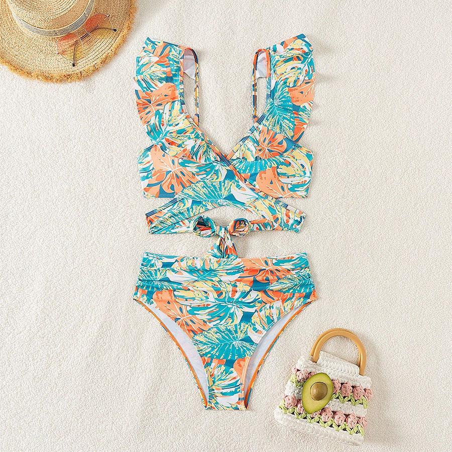 

Европейское и американское бикини без спинки с цветочным принтом 2025 - женский купальник из двух частей Medium